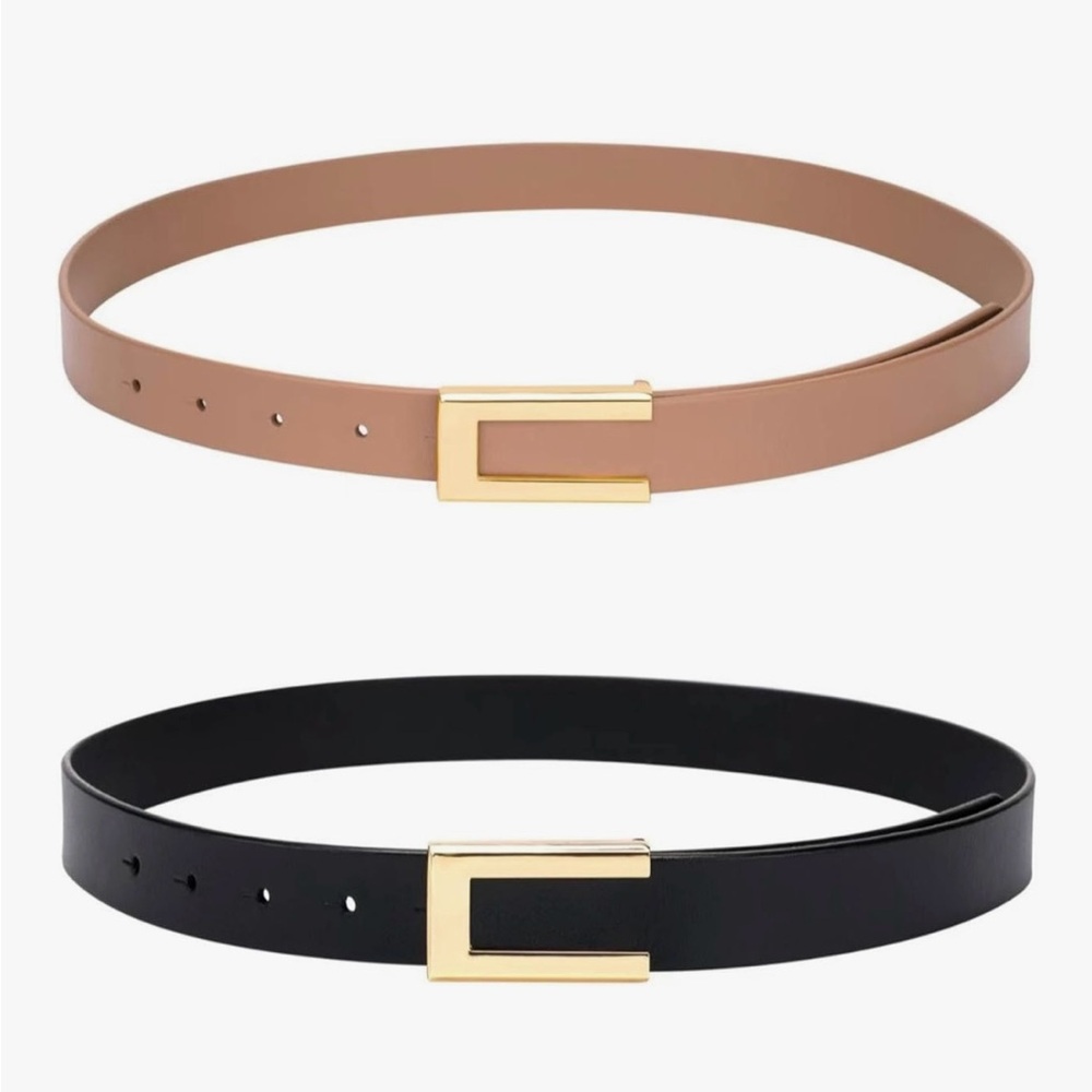 YooAi Womens Leather Belt Skinny Waist Belt for Jeans Pants with Gold Buckle